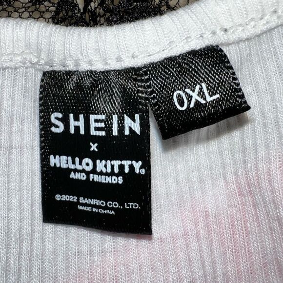 Shein/ hello kitty white ribbed crop top with black lace trim! New - Picture 7 of 9